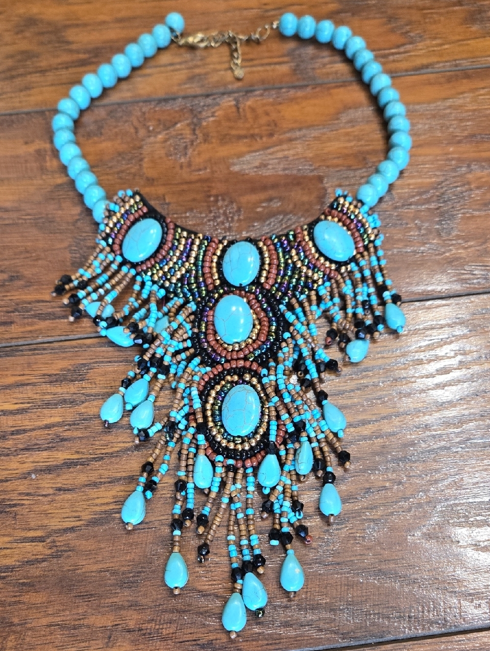 Turquoise Beaded Fringe Statement Necklace - Women's Jewelry